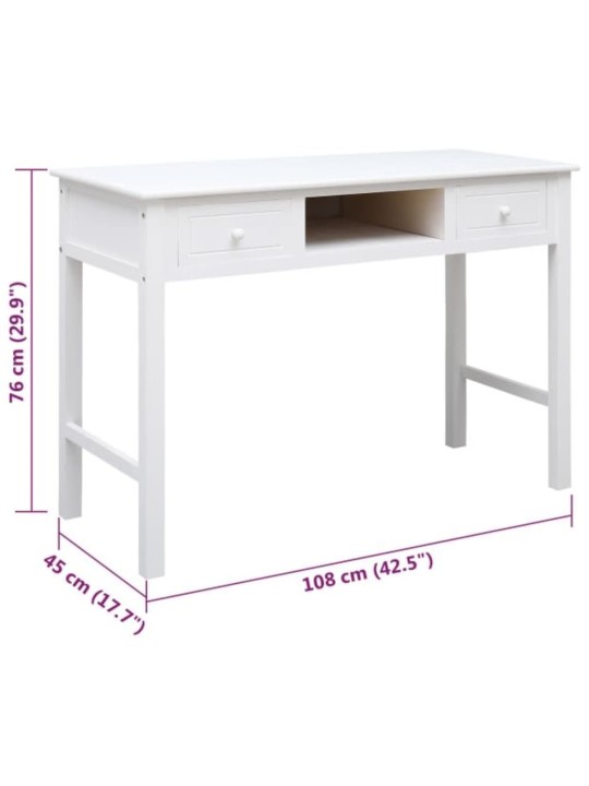 Psací stůl bílý 108 x 45 x 76 cm masivní pavlovnie