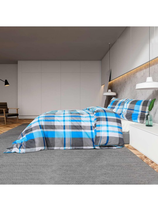Sada ložního prádla modrá a šedá 200 x 200 cm bavlna