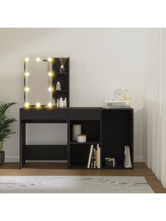 LED toaletní stolek se skříňkou černý kompozitní dřevo
