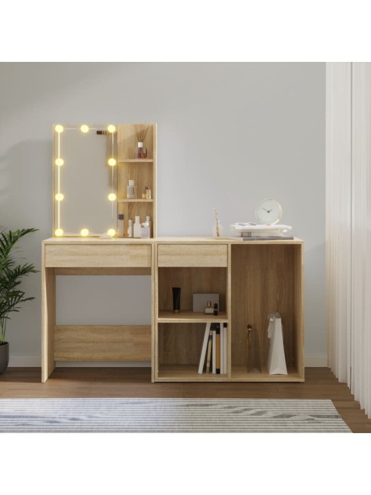 LED toaletní stolek se skříňkou dub sonoma kompozitní dřevo