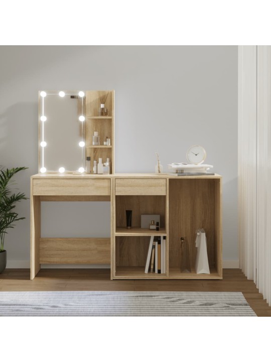 LED toaletní stolek se skříňkou dub sonoma kompozitní dřevo