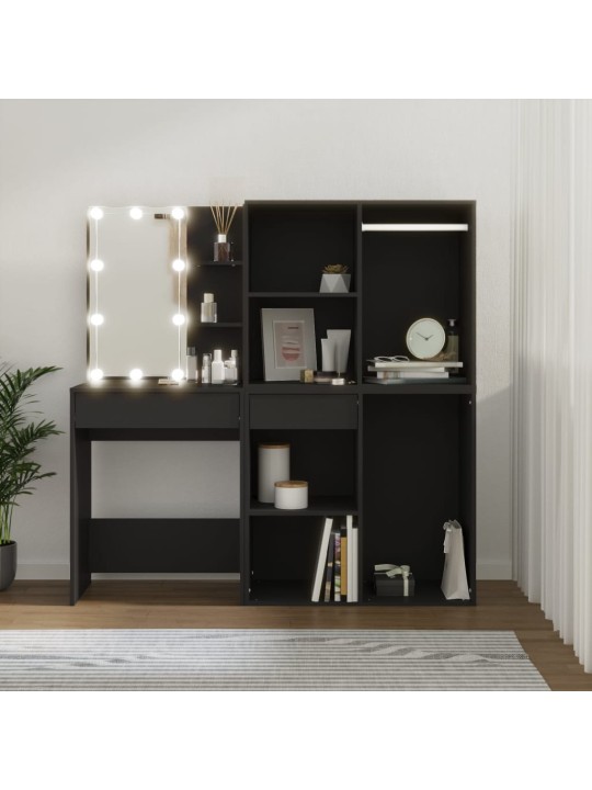 LED toaletní stolek se skříňkami černý kompozitní dřevo