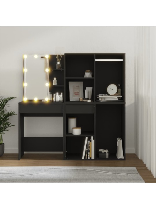 LED toaletní stolek se skříňkami černý kompozitní dřevo