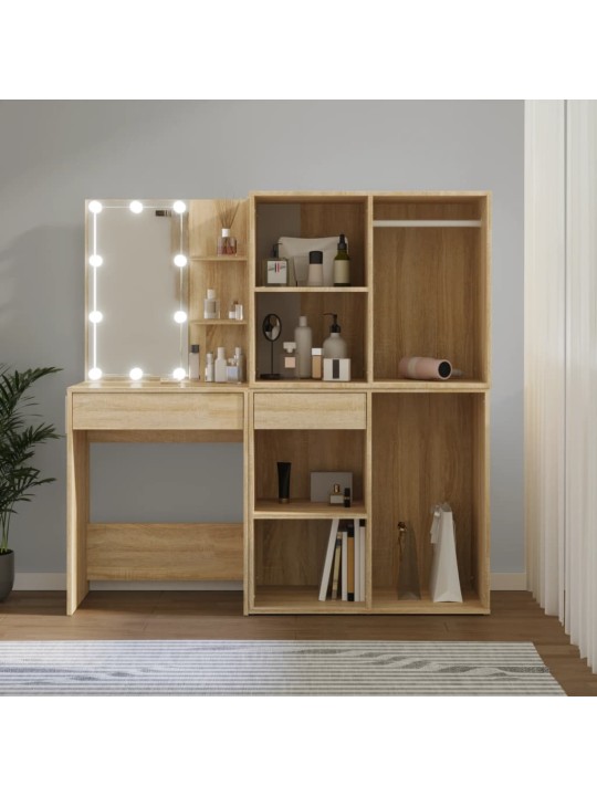LED toaletní stolek se 2 skříňkami dub sonoma kompozitní dřevo