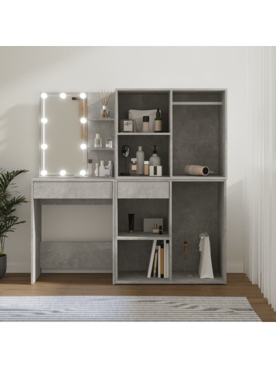 LED toaletní stolek se 2 skříňkami betonově šedý kompozit