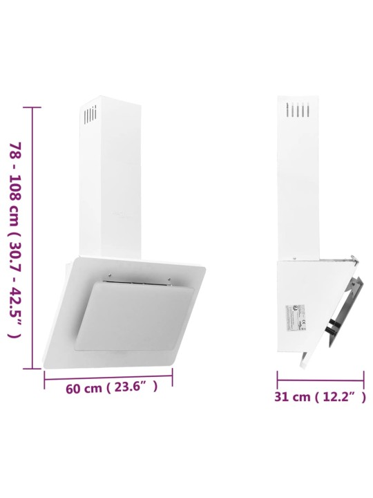 Nástěnná digestoř 60 cm nerezová ocel a tvrzené sklo bílá