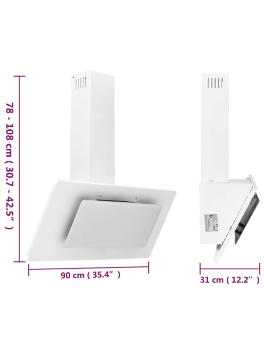 Nástěnná digestoř 90 cm nerezová ocel a tvrzené sklo bílá