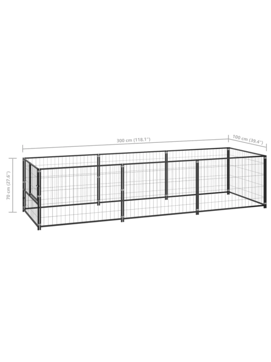 Psí kotec černý 3 m² ocel