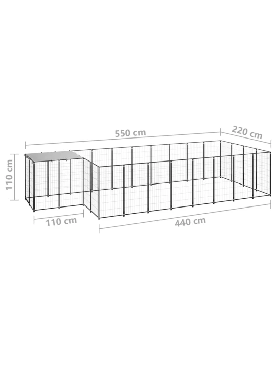 Psí kotec černý 10,89 m² ocel