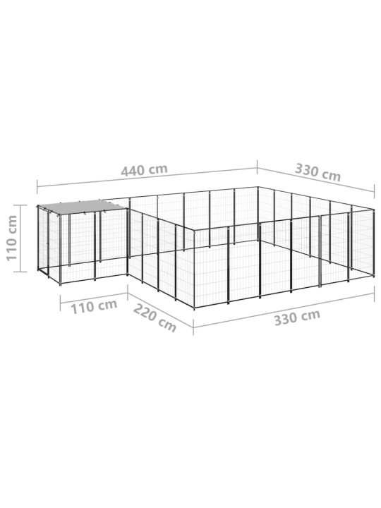 Psí kotec černý 12,1 m² ocel