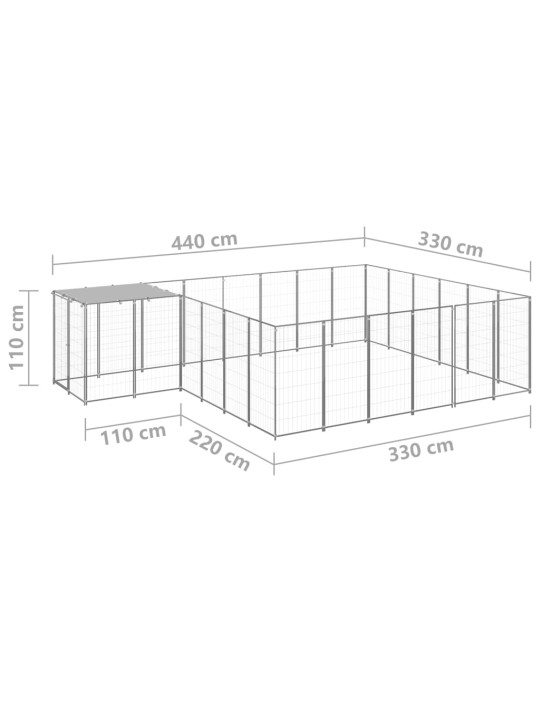 Psí kotec stříbrný 12,1 m² ocel