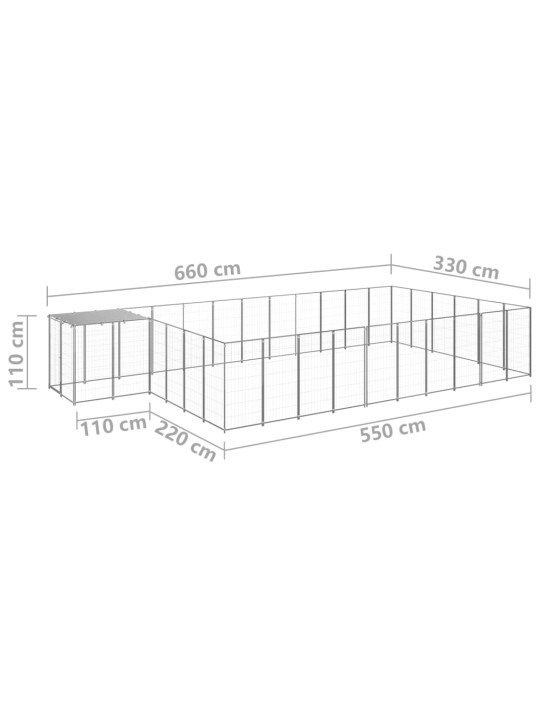 Psí kotec stříbrný 19,36 m² ocel