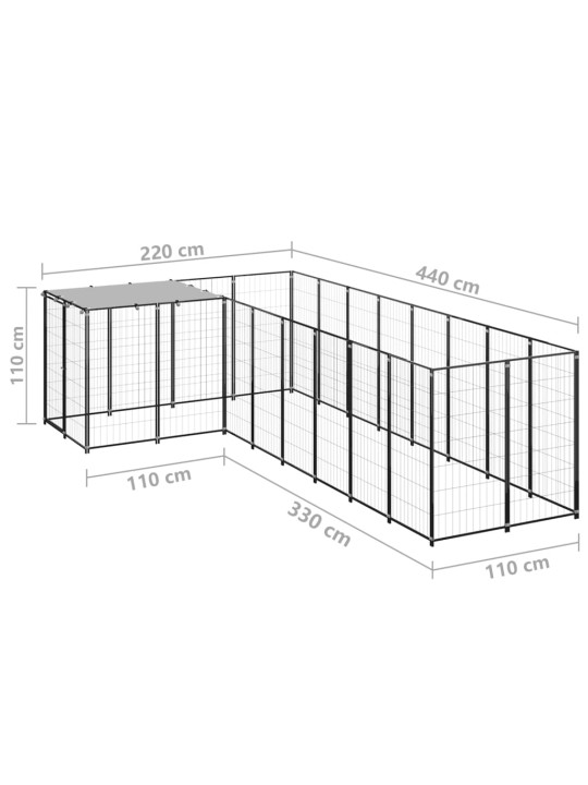 Psí kotec černý 6,05 m² ocel