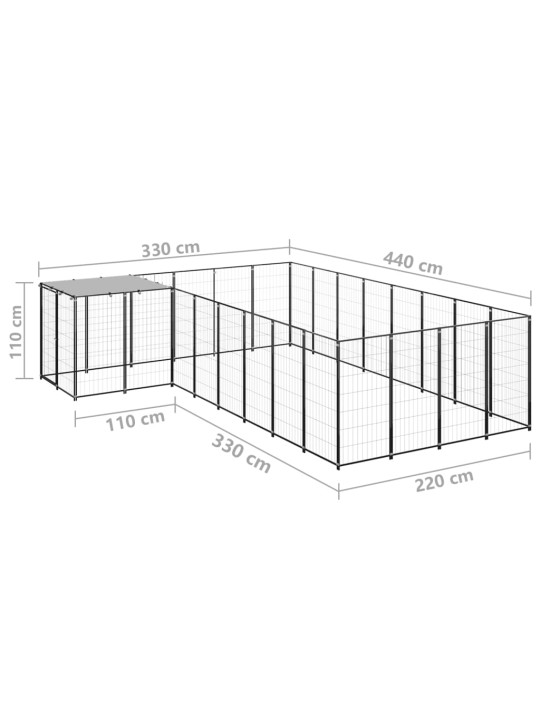 Psí kotec černý 10,89 m² ocel