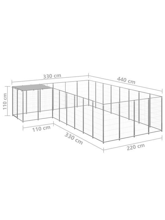 Psí kotec stříbrný 10,89 m² ocel
