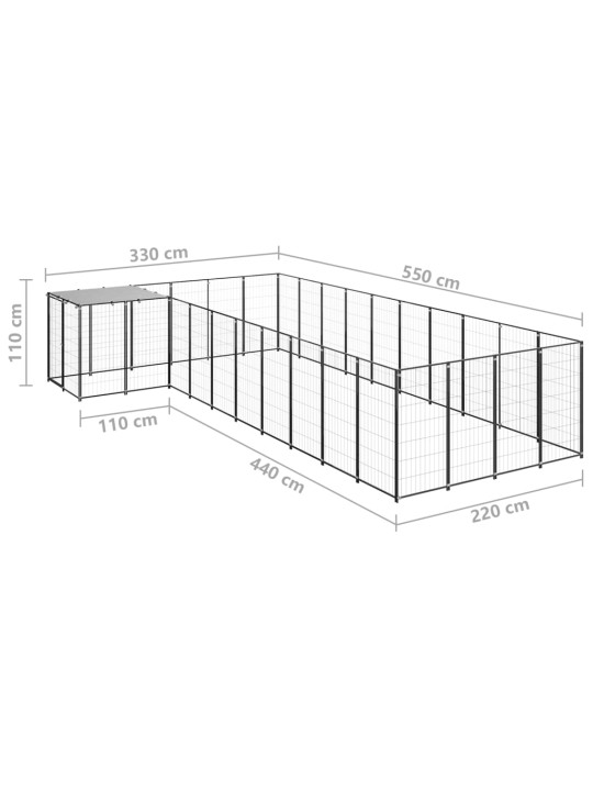 Psí kotec černý 13,31 m² ocel