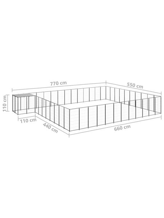 Psí kotec černý 37,51 m² ocel
