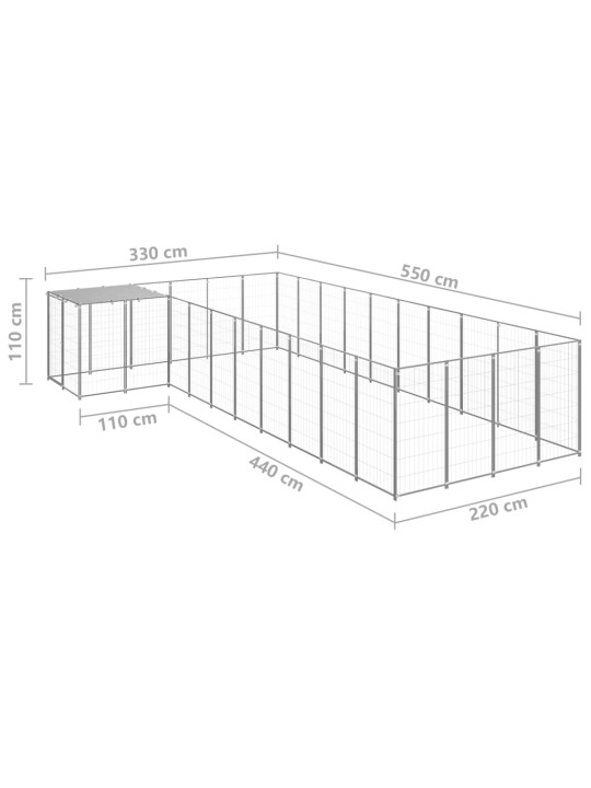 Psí kotec stříbrný 13,31 m² ocel