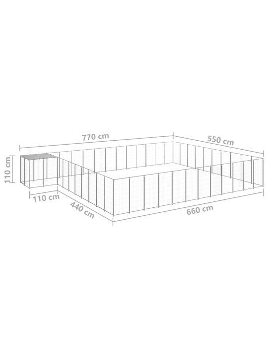 Psí kotec stříbrný 37,51 m² ocel