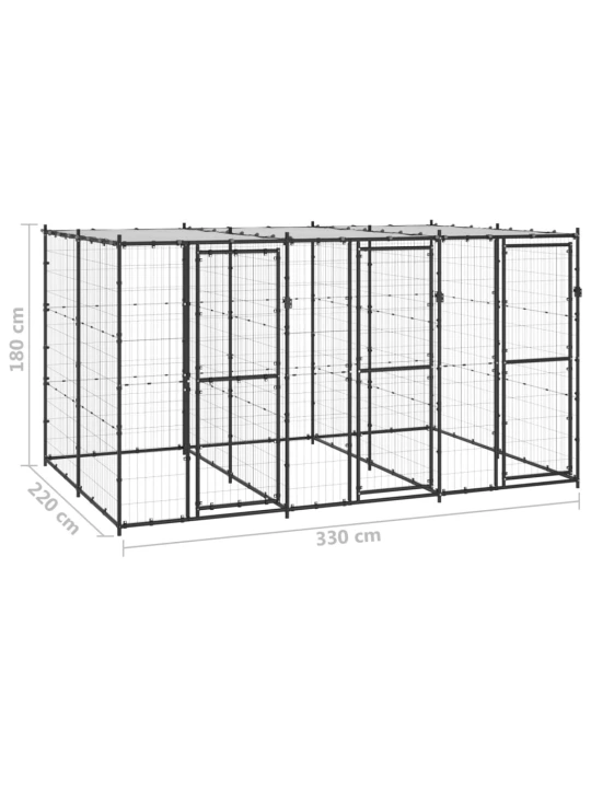 Venkovní psí kotec se střechou ocel 7,26 m²