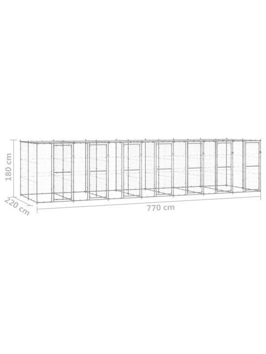 Venkovní psí kotec se střechou pozinkovaná ocel 16,94 m²