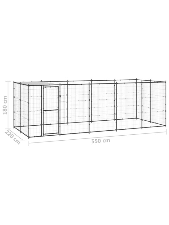 Venkovní psí kotec se střechou ocel 12,1 m²