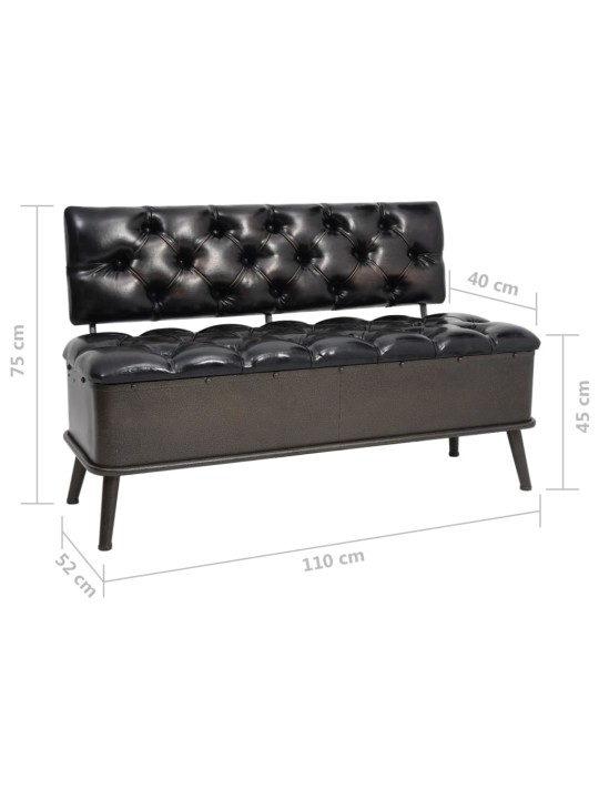 Úložná lavice s opěradlem 110 cm černá umělá kůže