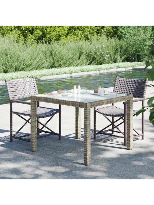 Zahradní stůl 90 x 90 x 75 cm tvrzené sklo a polyratan šedý