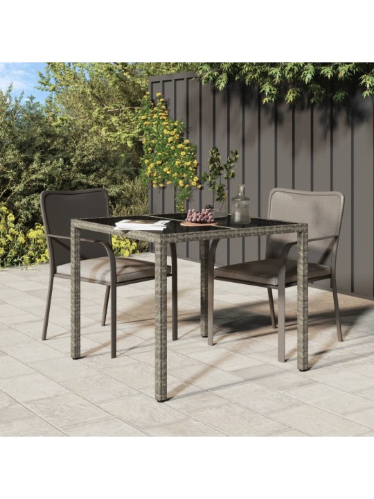 Zahradní stůl 90 x 90 x 75 cm tvrzené sklo a polyratan šedý