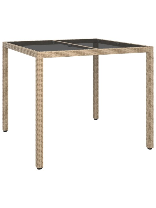 Zahradní stůl 90 x 90 x 75 cm tvrzené sklo a polyratan béžový