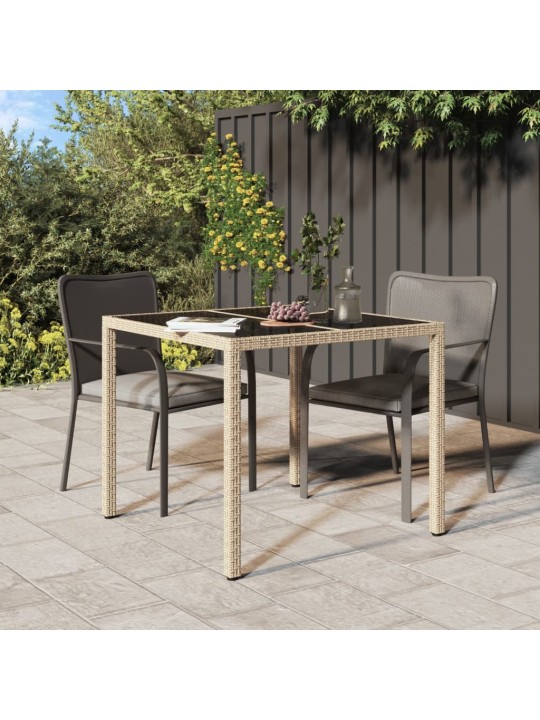 Zahradní stůl 90 x 90 x 75 cm tvrzené sklo a polyratan béžový