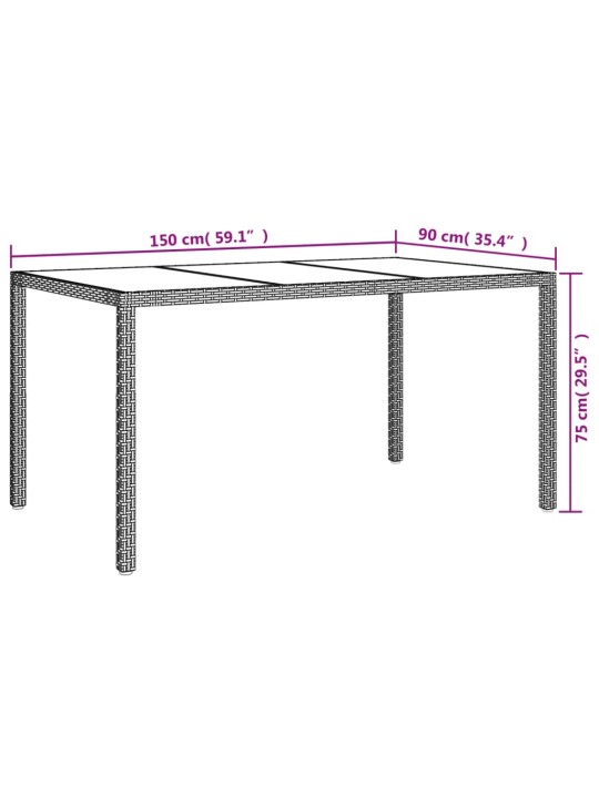 Zahradní stůl 150 x 90 x 75 cm tvrzené sklo a polyratan hnědý