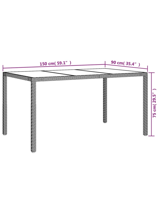 Zahradní stůl 150 x 90 x 75 cm tvrzené sklo a polyratan hnědý