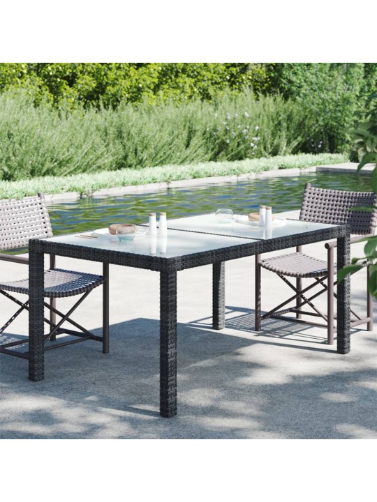 Zahradní stůl 150 x 90 x 75 cm tvrzené sklo a polyratan černý