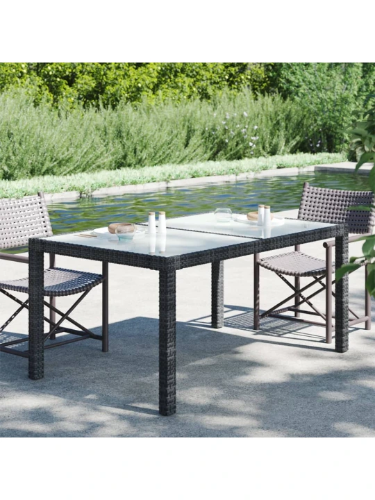 Zahradní stůl 150 x 90 x 75 cm tvrzené sklo a polyratan černý