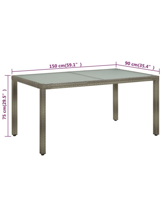 Zahradní stůl 150 x 90 x 75 cm tvrzené sklo a polyratan šedý