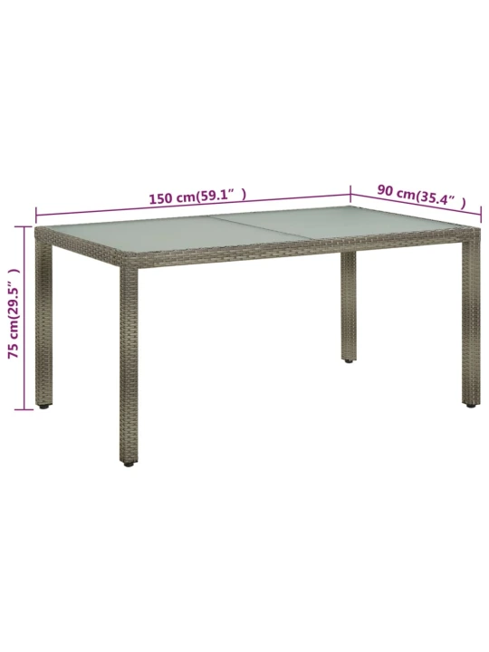 Zahradní stůl 150 x 90 x 75 cm tvrzené sklo a polyratan šedý
