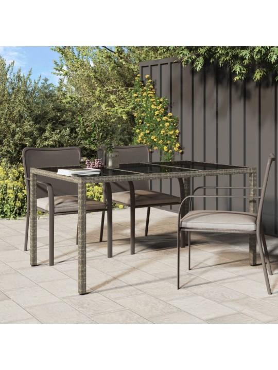 Zahradní stůl 150 x 90 x 75 cm tvrzené sklo a polyratan šedý