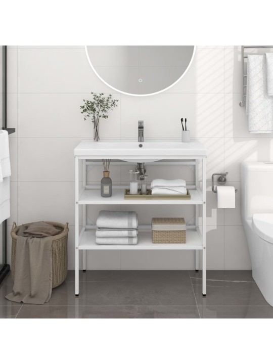 Koupelnový regál pod umyvadlo bílý 79 x 38 x 83 cm železo