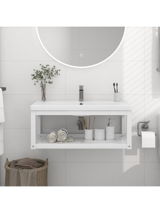 Nástěnný koupelnový regál pod umyvadlo bílý 79x38x31 cm železo