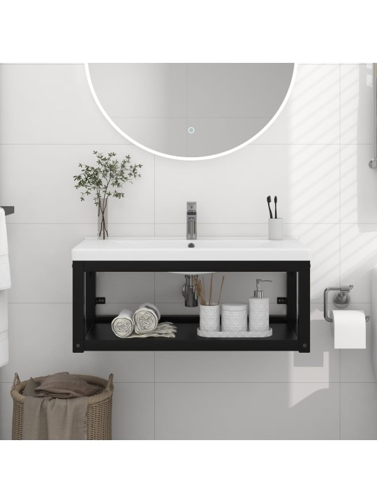 Nástěnný koupelnový regál pod umyvadlo černý 79x38x31 cm železo