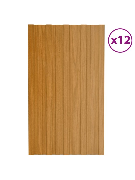 Střešní panely 12 ks pozinkovaná ocel světlé dřevo 80 x 45 cm