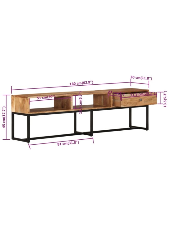 TV skříňka 160 x 30 x 45 cm masivní akáciové dřevo