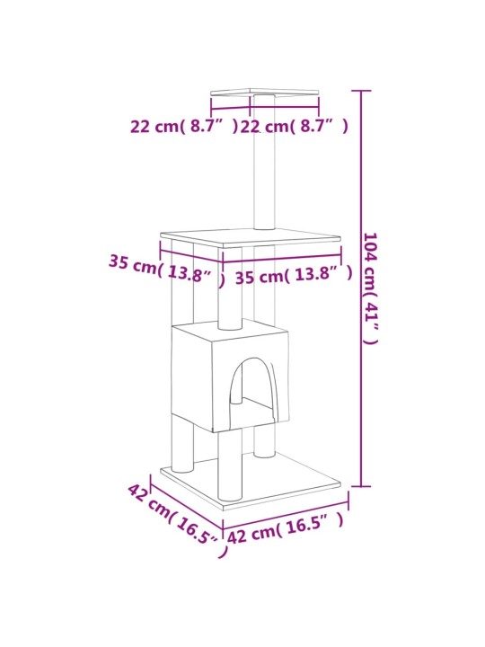 Škrabadlo pro kočky se sisalovými sloupky světle šedé 104 cm