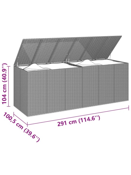 Zahradní úložný box PE ratan 291 x 100,5 x 104 cm šedý