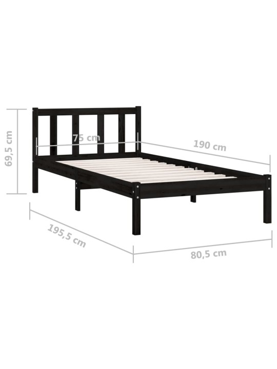 Rám postele černý masivní borovice 75 x 190 cm malé jednolůžko
