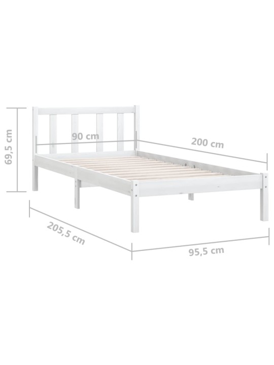 Rám postele bílý masivní borové dřevo 90 x 200 cm