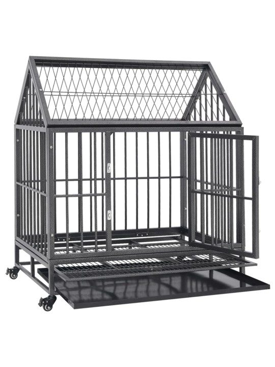 Klec pro psy s kolečky a stříškou ocel 92 x 62 x 106 cm