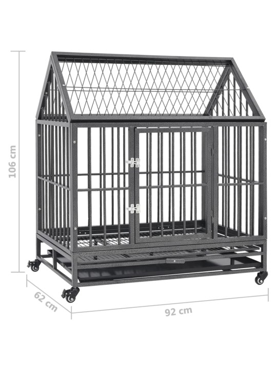 Klec pro psy s kolečky a stříškou ocel 92 x 62 x 106 cm