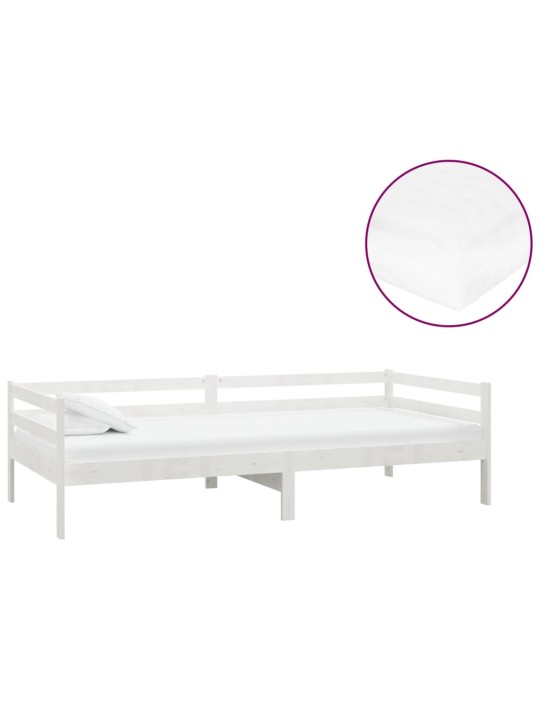 Válenda s matrací 90 x 200 cm bílá masivní borové dřevo